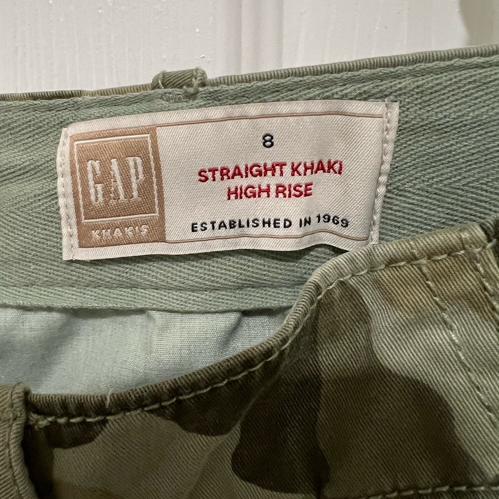 Gap Straight Khaki High Rise Camo Pants Womens Size 8 Green Chino Twill - Picture 2 of 8